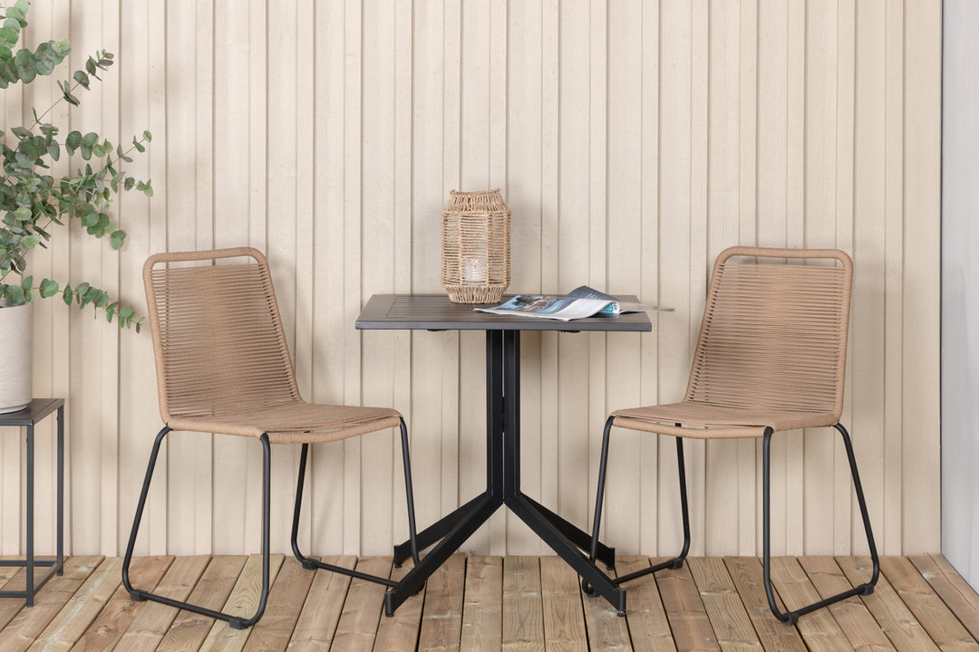 Way & Lindos Cafebord Svart + Matstolar 2 Brun