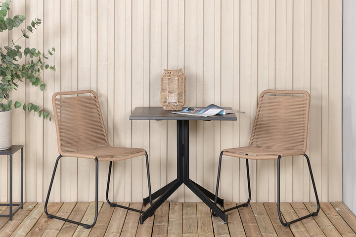Way & Lindos Cafebord Svart + Matstolar 2 Brun