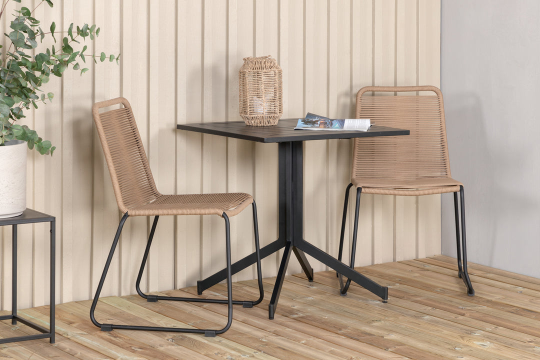 Way & Lindos Cafebord Svart + Matstolar 2 Brun