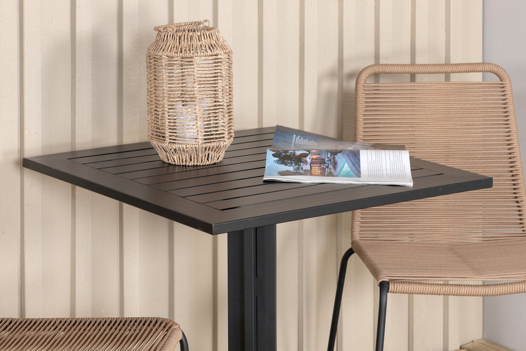 Way & Lindos Cafebord Svart + Matstolar 2 Brun
