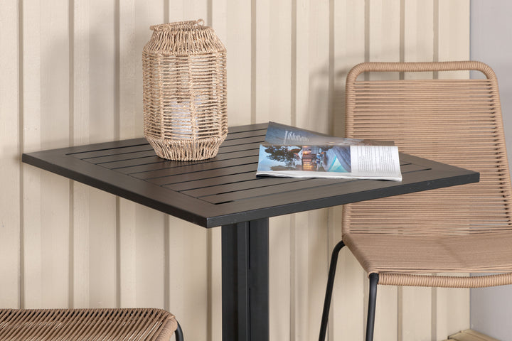 Way & Lindos Cafebord Svart + Matstolar 2 Brun