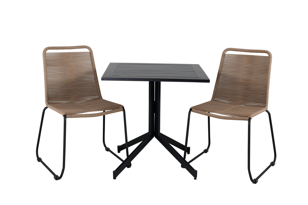 Way & Lindos Cafebord Svart + Matstolar 2 Brun