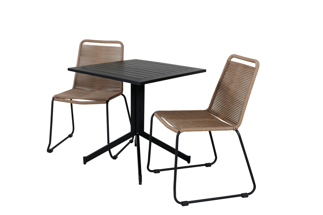 Way & Lindos Cafebord Svart + Matstolar 2 Brun