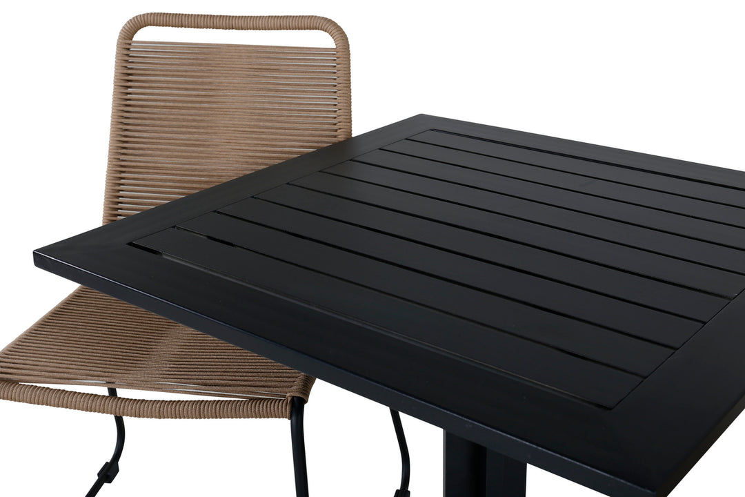 Way & Lindos Cafebord Svart + Matstolar 2 Brun