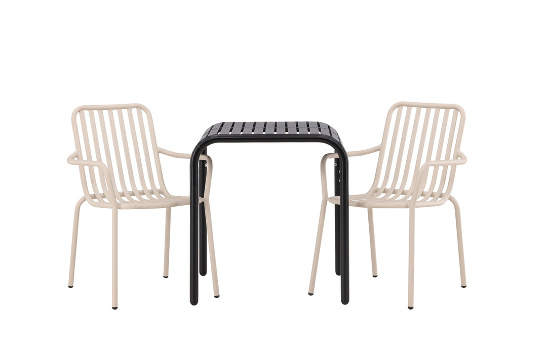 Borneo & Peking Cafebord Svart + Matstolar Beige