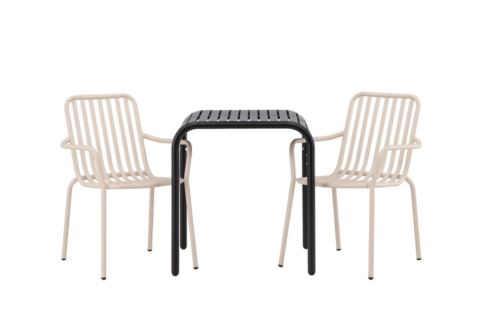 Borneo & Peking Cafebord Svart + Matstolar Beige