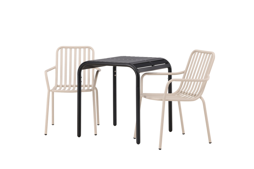 Borneo & Peking Cafebord Svart + Matstolar Beige