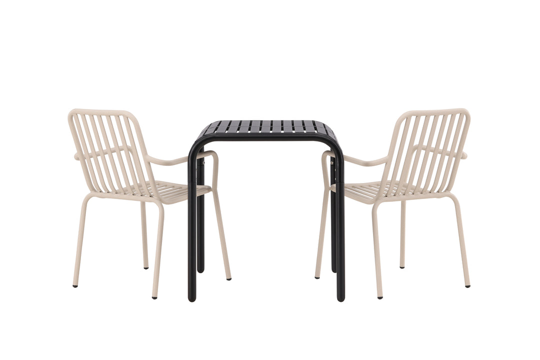 Borneo & Peking Cafebord Svart + Matstolar Beige