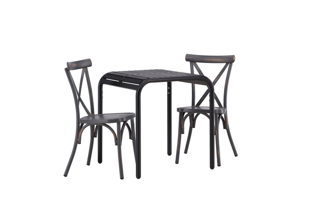 Borneo & Tablas Cafebord Svart + Matstolar Mörkgrå