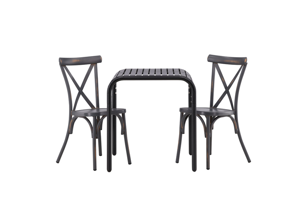 Borneo & Tablas Cafebord Svart + Matstolar Mörkgrå