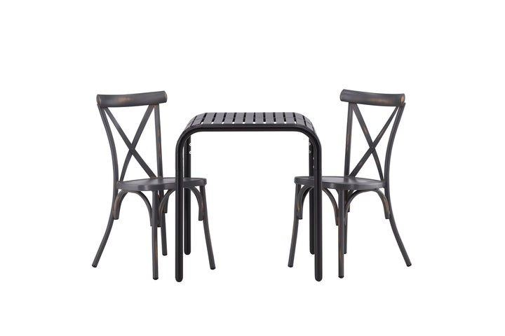 Borneo & Tablas Cafebord Svart + Matstolar Mörkgrå