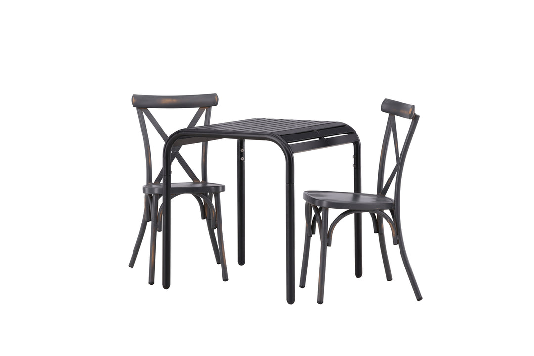 Borneo & Tablas Cafebord Svart + Matstolar Mörkgrå