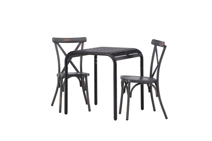 Borneo & Tablas Cafebord Svart + Matstolar Mörkgrå