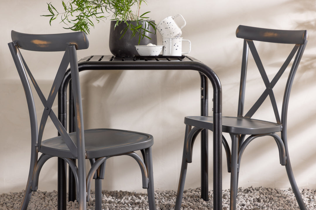 Borneo & Tablas Cafebord Svart + Matstolar Mörkgrå