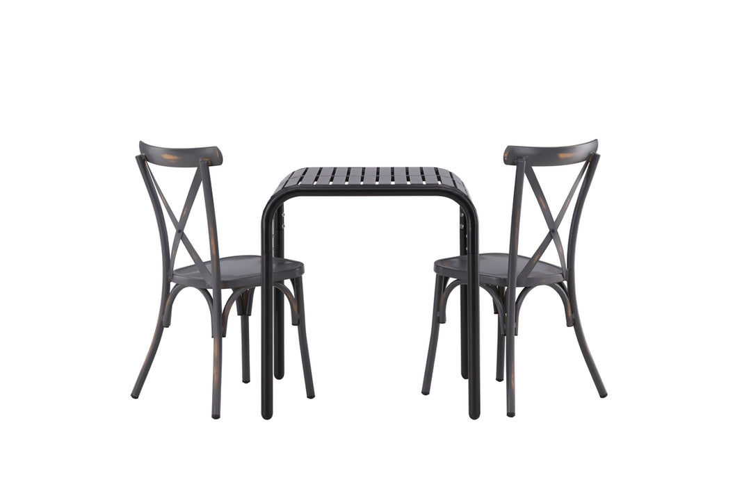 Borneo & Tablas Cafebord Svart + Matstolar Mörkgrå
