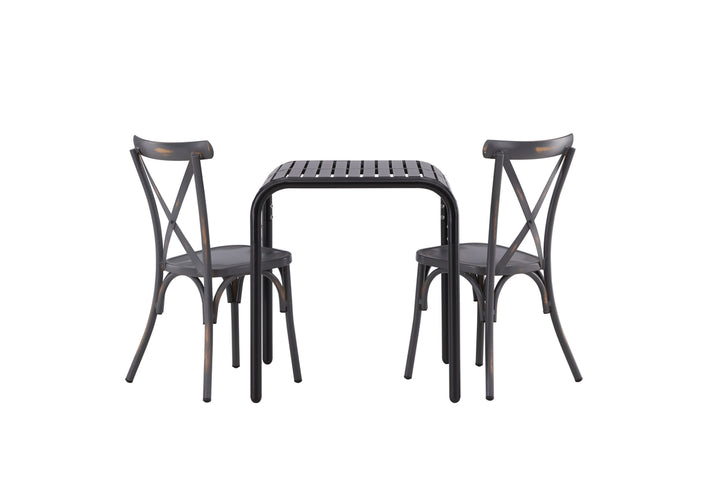 Borneo & Tablas Cafebord Svart + Matstolar Mörkgrå