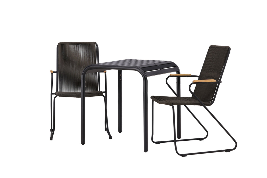 Borneo & Bois Cafebord Svart + Matstolar Mörkgrå