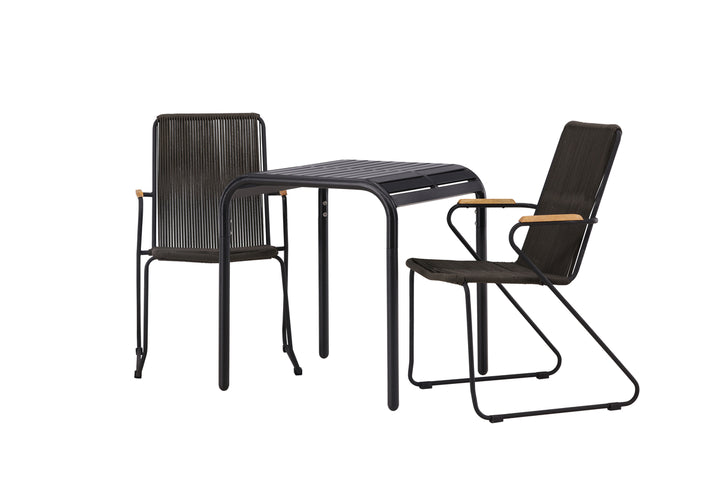 Borneo & Bois Cafebord Svart + Matstolar Mörkgrå