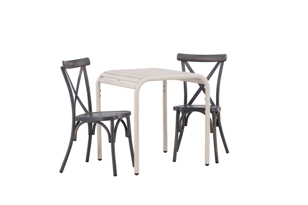 Borneo & Tablas Cafebord Beige + Matstolar Mörkgrå