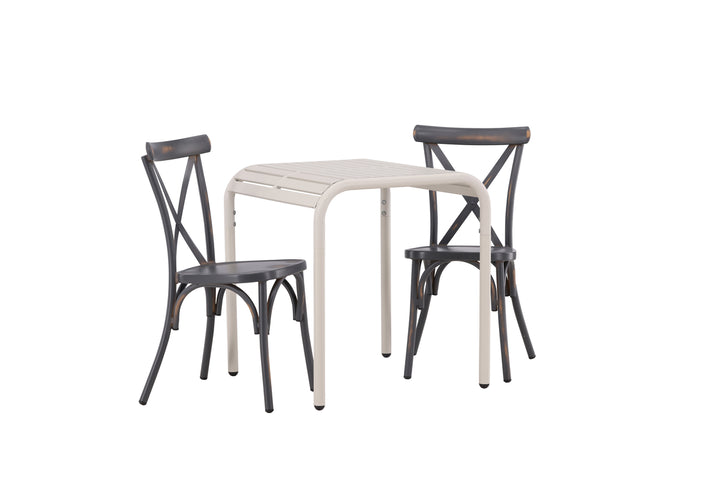 Borneo & Tablas Cafebord Beige + Matstolar Mörkgrå