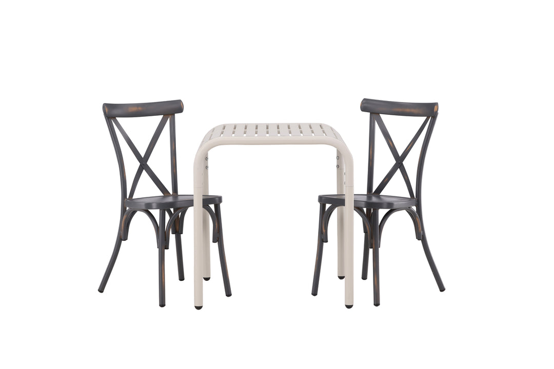 Borneo & Tablas Cafebord Beige + Matstolar Mörkgrå