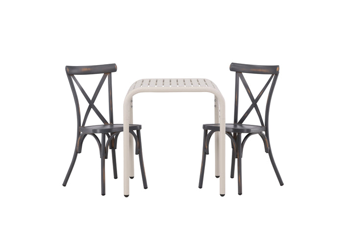 Borneo & Tablas Cafebord Beige + Matstolar Mörkgrå