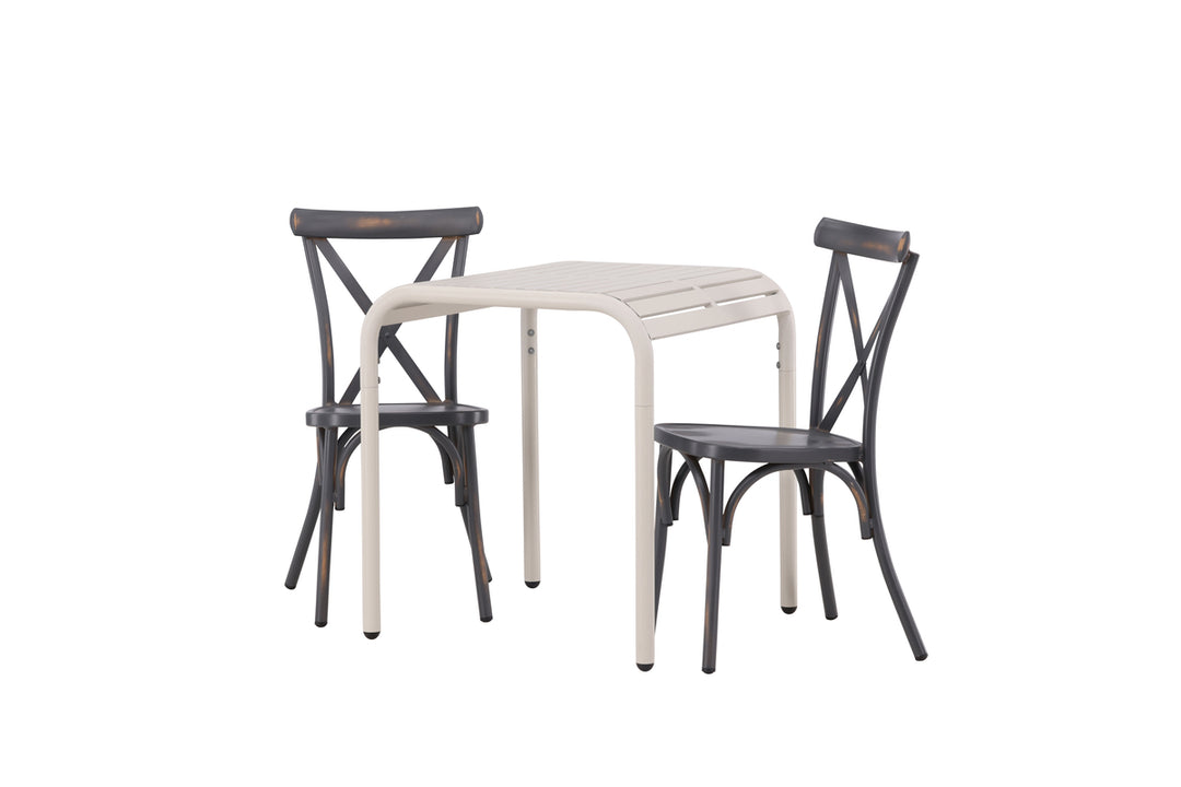 Borneo & Tablas Cafebord Beige + Matstolar Mörkgrå