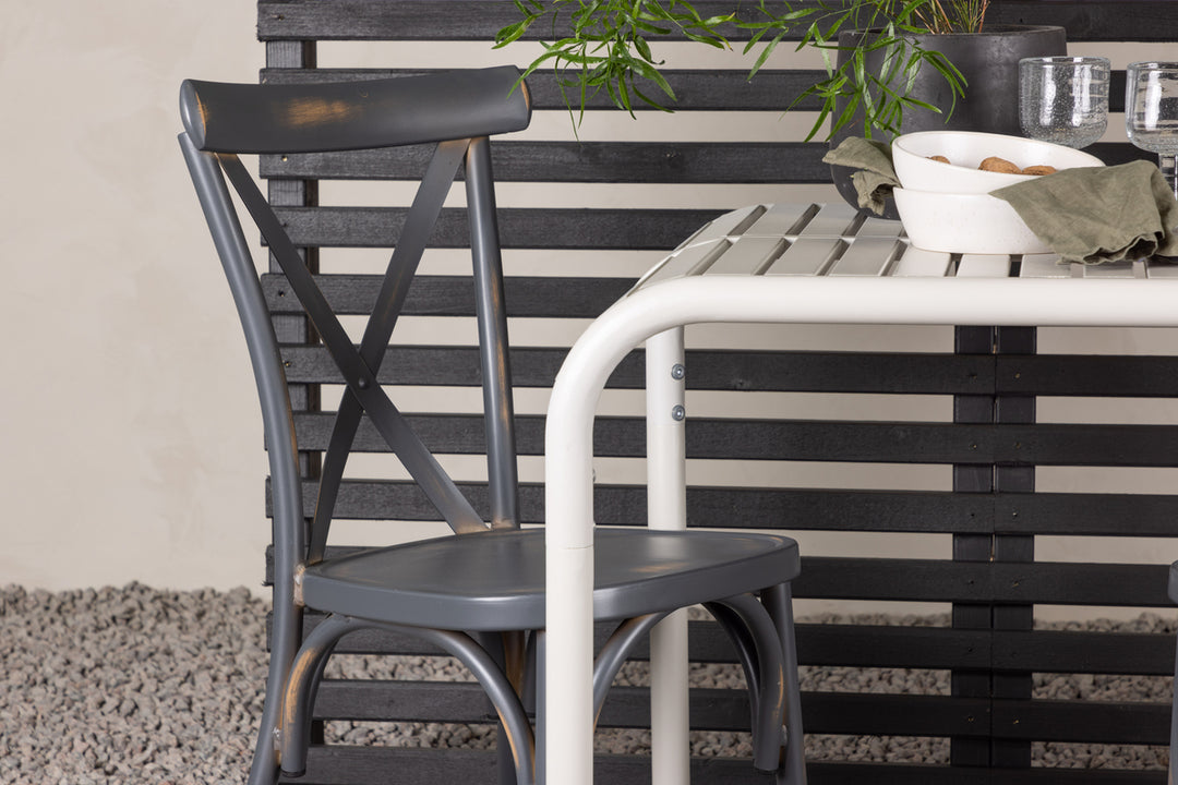 Borneo & Tablas Cafebord Beige + Matstolar Mörkgrå
